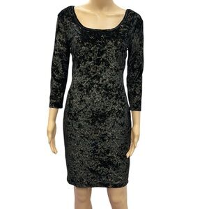 Peacocks Black And Metallic Gold Velvet 3 Quarter Sleeve Formfit Dress Womens 10